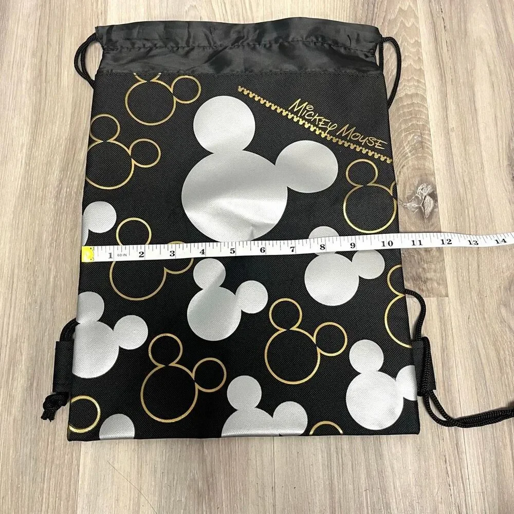 Disney Backpack Kids OS Black/Silver/Gold Mickey Mouse Silhouette Drawstring NWT